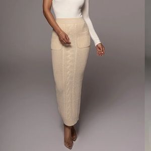 JLUXLABEL cream missy cable sweater midi skirt